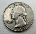 1954 San Francisco Mint Washington Quarter Dollar 90% Silver 25c Coin Mint S B22