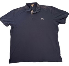 Burberry Brit Polo Shirt Mens XL Navy Nova Check Placket Equestrian Logo Cotton