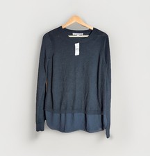 Loft By Ann Taylor Layered Light Crewneck Sweater Blouse Size Small NWT Black