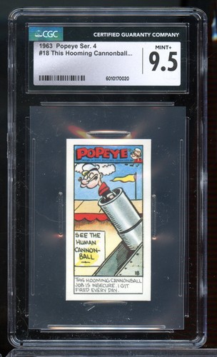 1963 Primrose Confectionery Popeye 4th Series #18 HOOMING CANNONBALL CGC 9.5