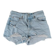 Levis 501 Original High Rise Distressed Denim Shorts Light Wash Blue W26 27