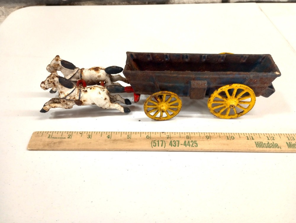 Antique Cast Iron Toy - Stage Coach/Wagon and 2 Galloping Horses