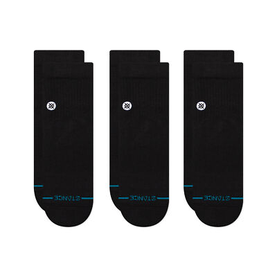 Stance Icon Solid Color Cotton QUARTER Socks, Black - 3-PACK