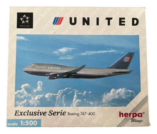 Herpa 1:500 Scale Diecast United Airlines Boeing 747-400 Exclusive Series 511520