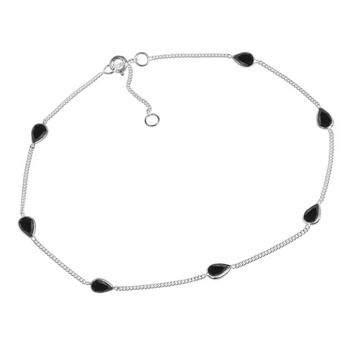 Elegante tobillera estacionada lágrima negra circonita cúbica enlace playa plata .925 - Imagen 6 de 7