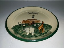 TWO BY TWO! Noah's Ark Pottery Plate Trimmed in Blue Signed 