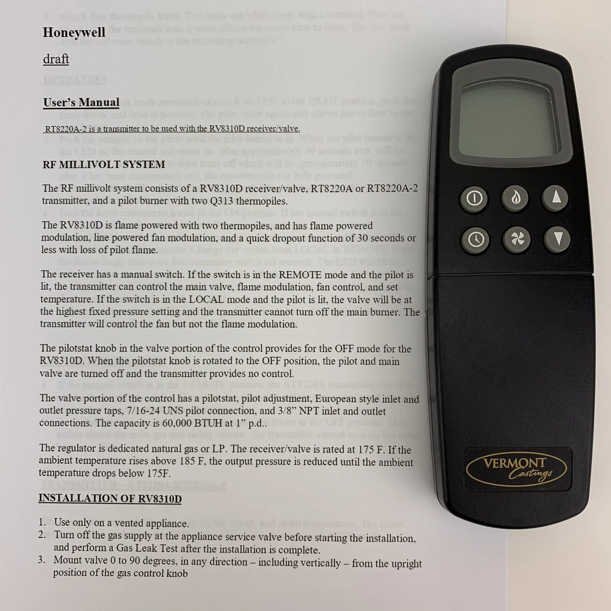 Honeywell RT8220A Fireplace Remote Control Replacement Vermont Casting Kozy  Heat | eBay