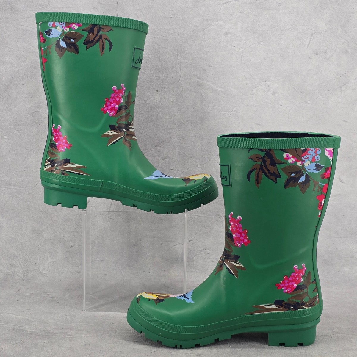 Bottes De Pluie Joules Molly Welly – Mi-mollet – Rayures Florales – Taille US 6 / UK 4