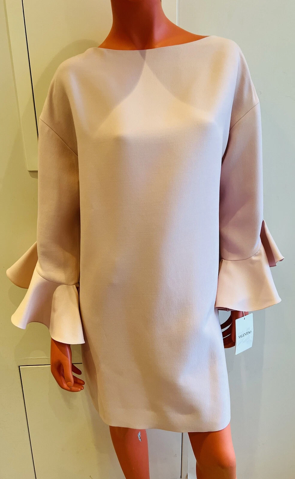 Valentino abito lana con maniche a volant rosa taglia 38 LP: 2.449 EU NUOVO