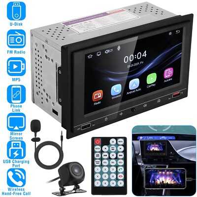 7in Double DIN Touch Screen Stereo Radio Car MP5 Player Mirror Link+ Rear Camera