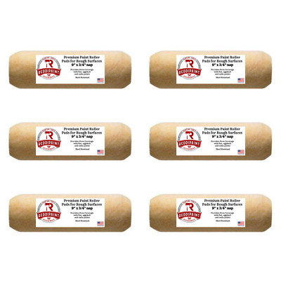 9 Inch ¾  Three Quarter Nap Paint Roller Pads Rollers by Reddipaint (6-Pack)