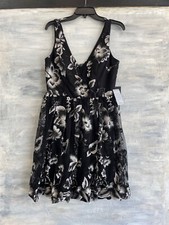 NEW! MARINA 261292 Embroidered Fit & Flare Dress, 8 - Black White