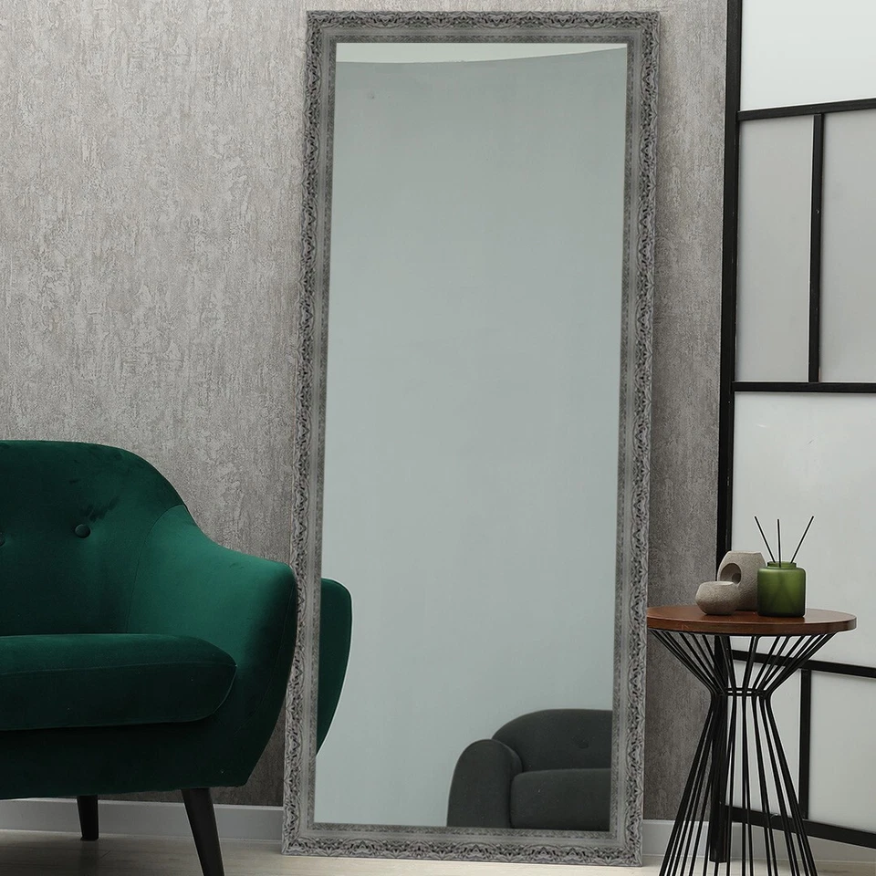 Espejo y marco hecho a mano castillo rectangular espejo de pared acabado gris ornamentado Foto 2 de 4