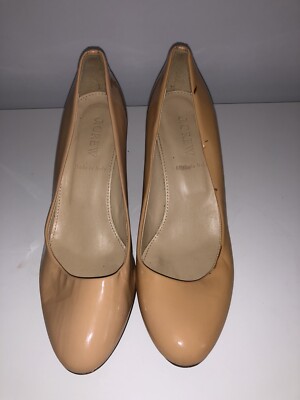 CREW Beige Nude Patent Leather Martina Wedge Heels #50472 Size