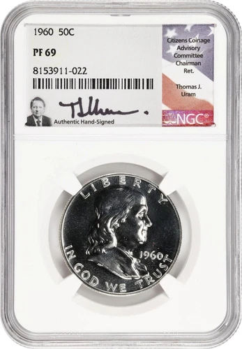 1960 Franklin Half NGC PF69 Legacy Series Thomas J Uram signed