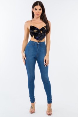 Bear Dance Sun & Moon Printed Velvet Crop Top Cross Back & Ruched Detail Medium