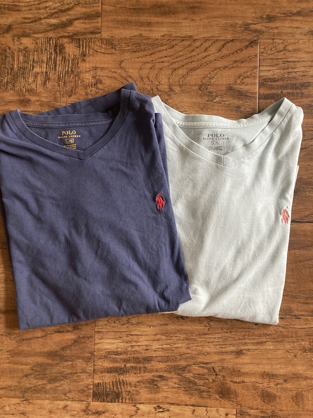 Polo Ralph Lauren uomo blu navy e blu chiaro maglietta scollo a V rosso e pesca pony