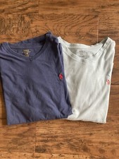 Polo Ralph Lauren Men Navy Blue  Light Blue V-neck Tee Shirt Red  Peach Pony