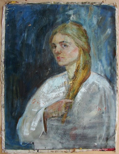 Ukrainian Soviet Oil Painting female portrait impressionism realism girl braid - Picture 2 of 6
