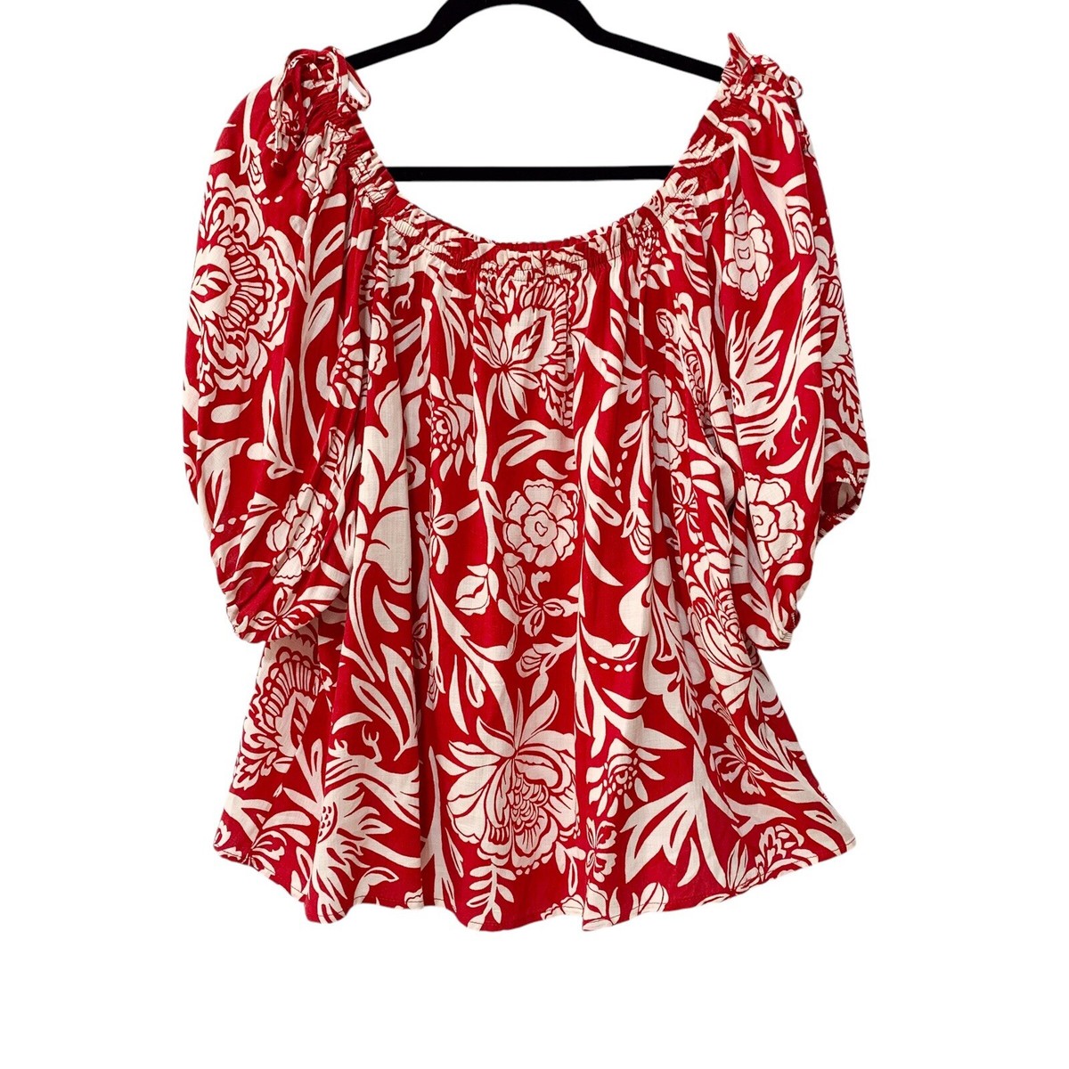 売れ筋商品|||オルセン カットソー トップス レディース Women's Floral Print Shirt Red rose Knox Rose Womens L Off the Shoulder Shirt Shoulder Red White