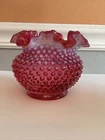 FENTON CRANBERRY OPALESCENT HOBNAIL ROUND BOWL VASE