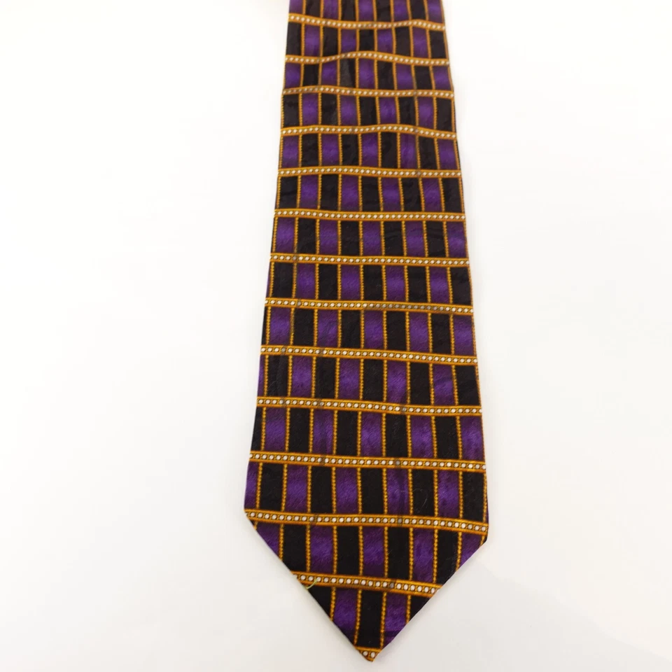 Corbata a lunares MODA Italia para hombre púrpura berenjena negra a cuadros AMPLIA Foto 3 de 4