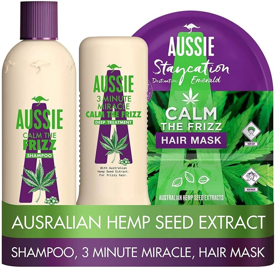 Aussie Calm The Frizz Shampoo 300ml, Spülung 250ml und Haarmaske 20ml
