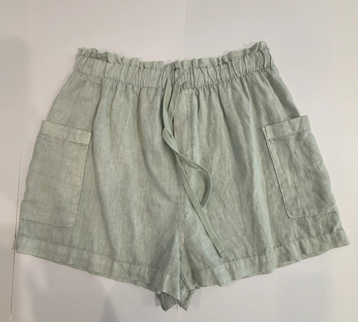 NWT CLOTH STONE SzL DRAWSTRING HI-RISE LINEN SHORTS MINT GREEN