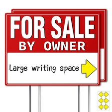 2 Pack For Sale By Owner Yard Sign with Metal Stakes, 17x13" Weatherproof Dou...