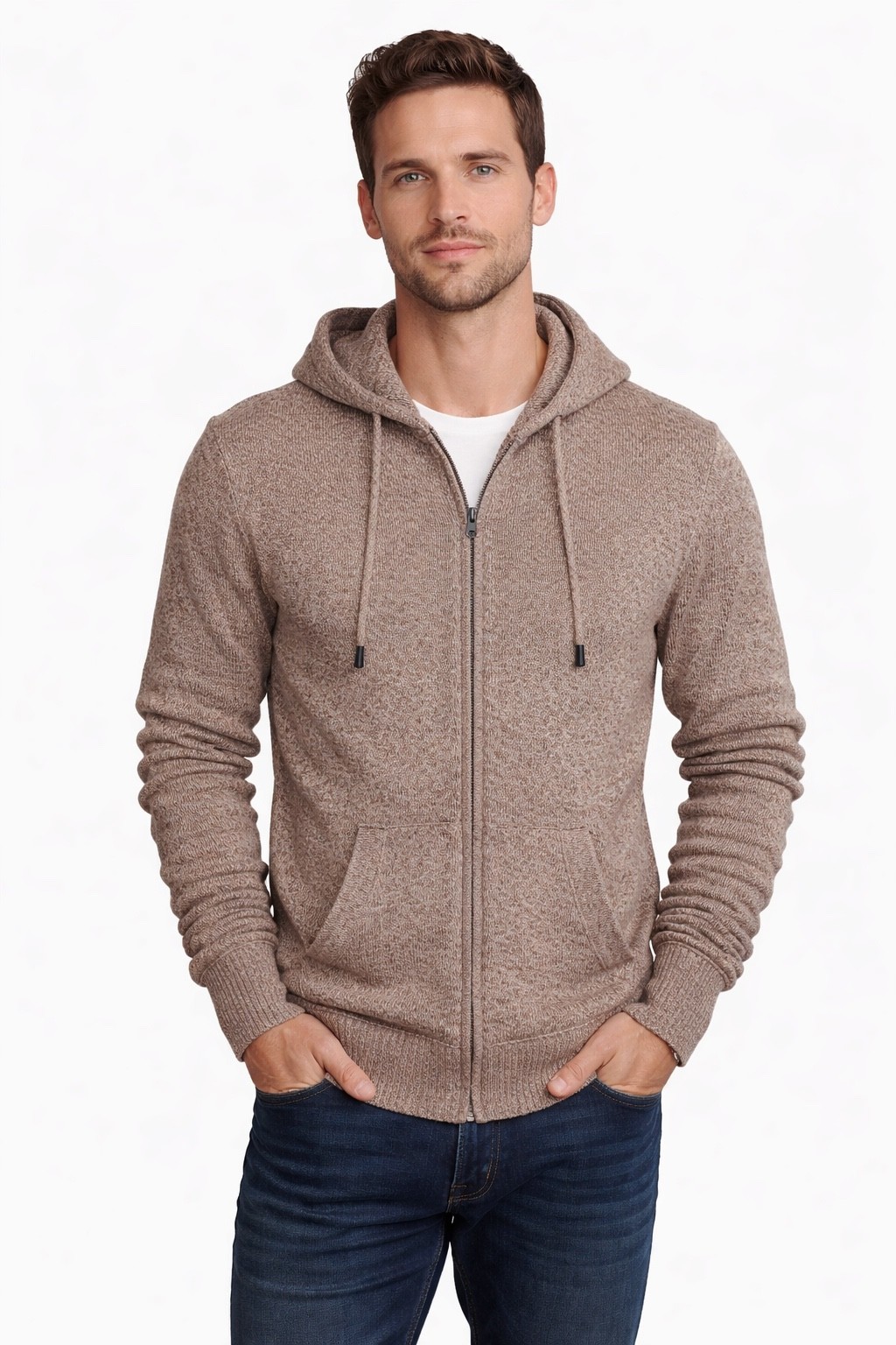 MEN HANDMADE ANDEAN ALPACA SOLID ZIP HOODIE SWEATER SZ S