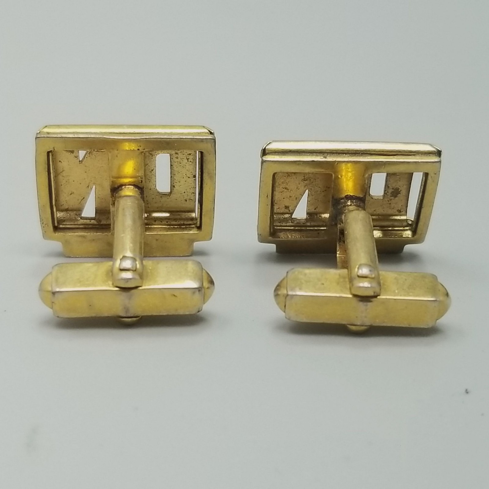 Vintage DN Monogram Rectangle Cufflinks Gold Tone… - image 4