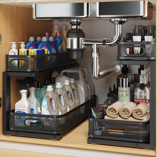 2 Pack Under Sink Organizer - Adjustable 2-Tier Pull Out Storage - Black