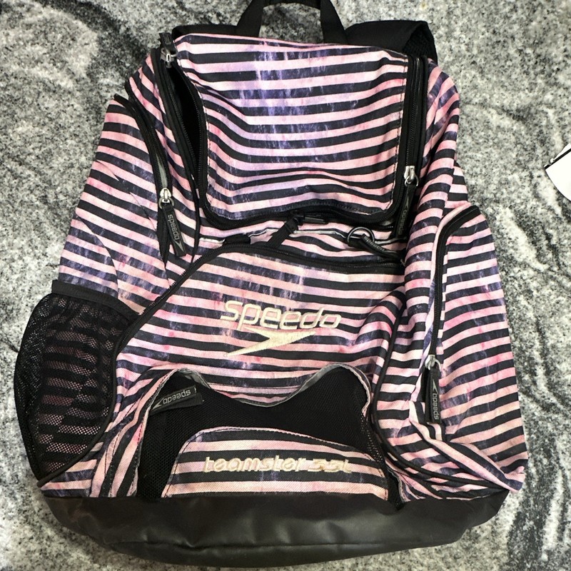 Speedo Teamster Pro Pink/Black Striped Swim Backpack w/Kickboard Wet Compartment