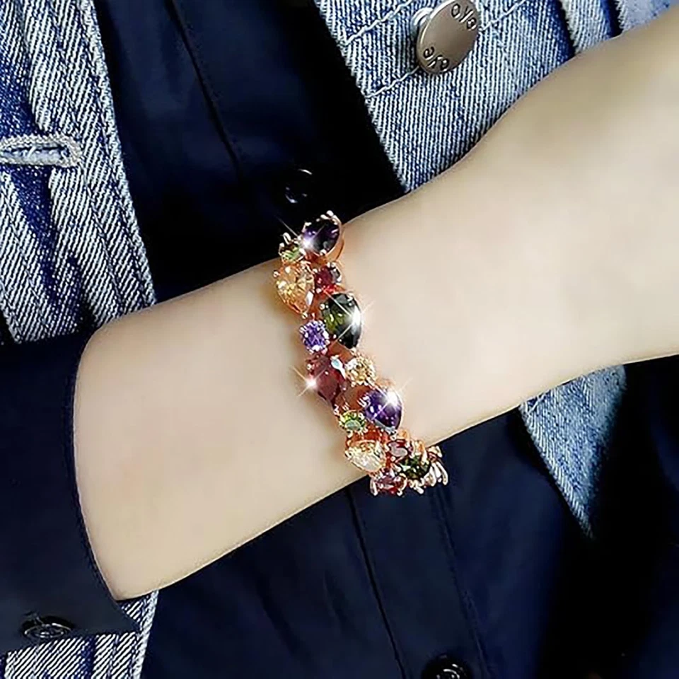 Hermosa 14K Rose Gold Plated Bracelets, Multicolor Cubic Zirconia Classic Ten - Image 4 of 4