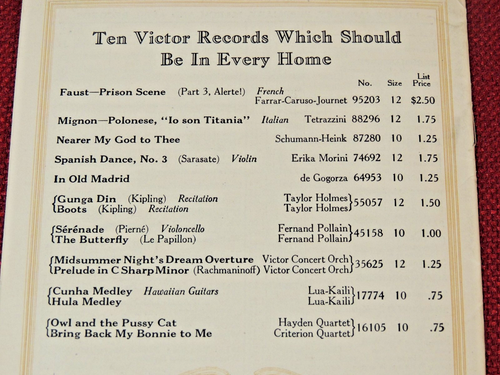 Nouveaux disques de musique Victor Records avril 1923 "Enrico Caruso" annonces, catalogue - Photo 8/9