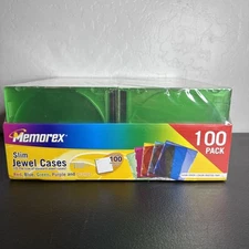 Memorex Multi Color 100 Pack Slim Jewel CD/DVD Cases with Inserts