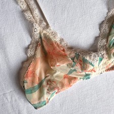 Calvin Klein Floral Mesh Bralette Lace Trim Triangle Unlined Orange Lily Size L