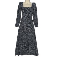 & Other Stories LA Atelier Smocked Midi Dress Black Polka Dot Slit NWT Sz 0
