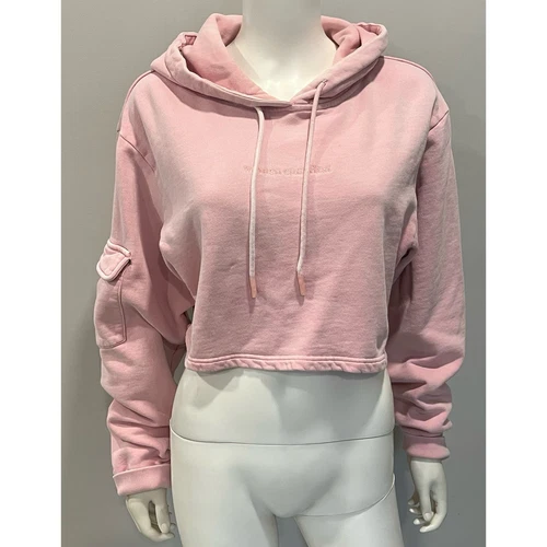 VALENTINO Felpa con cappuccio pullover cropped Voight By Valentina "Women Cum First" rosa taglia large