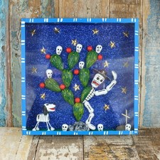 Mexican Nicho/Shadow Box LARGE - Cactus/Skeleton with Dog