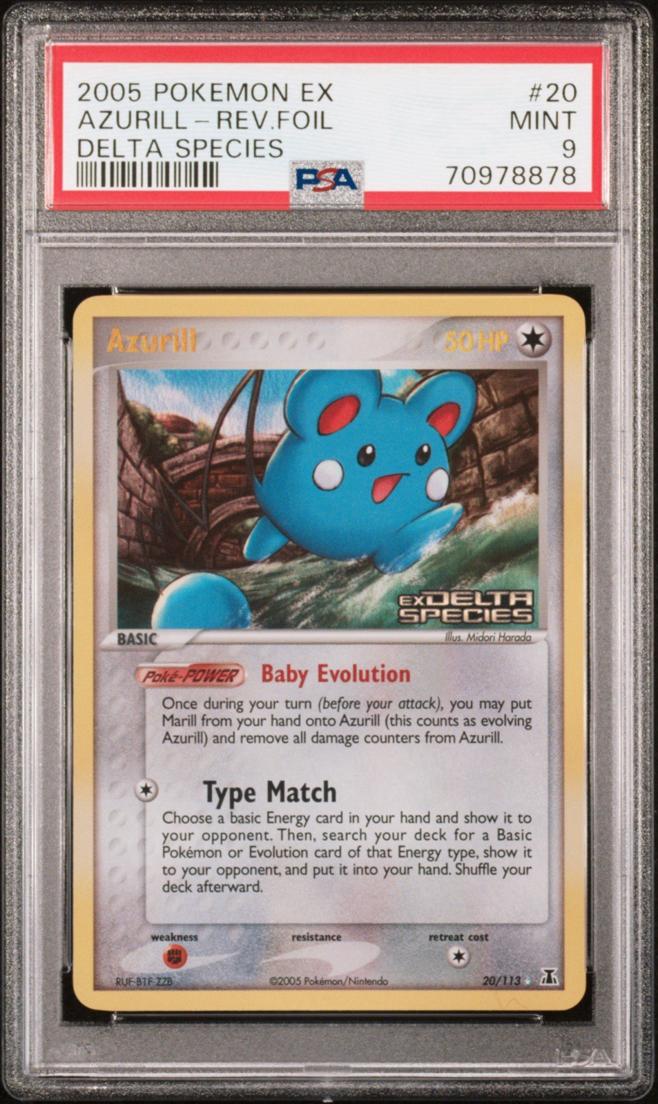 Nintendo 2005 Pokemon EX Delta Species Azurill Reverse Holo 20/113 PSA 9