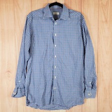 Eton Mens Dress Shirt Sz XL 42-16 1/2 Blue Checkered Contemporary Button-Up