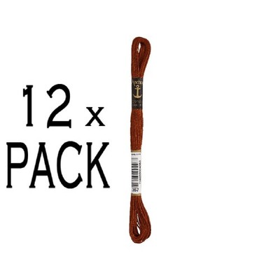 12x Anchor Sticktwist 8m, nussbraun, Baumwolle, Farbe 357, 6-fädig, VPE