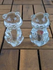Vintage Czech Bohemian Hand Blown Art Glass Bear Figurines with Pink Heart 2pcs