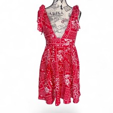 House of Harlow 1960 Mini Dress Womens Small Red Floral Tie Shoulder Boho
