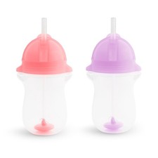 Munchkin Any Angle Weighted Toddler Straw Cups, Click Lock Lid, 10oz, 2pk, Pink/
