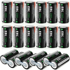 EBL Sub C Cell 1.2V 2300mAh NiCd Rechargeable Battery Lot w/Tap For Power Tool