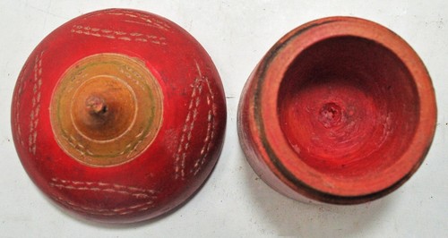 Antique Wooden Kum Kum Powder Tika Box Original Old Hand Carved Lacquer Painted - Picture 6 of 7