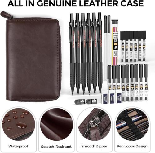 30PCS Black Metal Mechanical Pencil Set in Leather Case, Art Drafting Pencil 0.5 - Picture 6 of 6