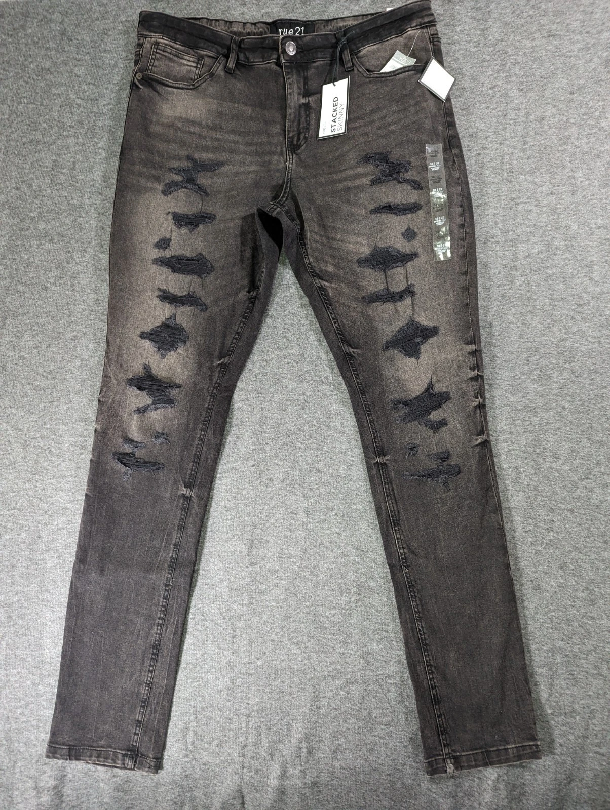 Jean homme Rue21 38x32 Supreme Flex empilé skinny noir vieilli